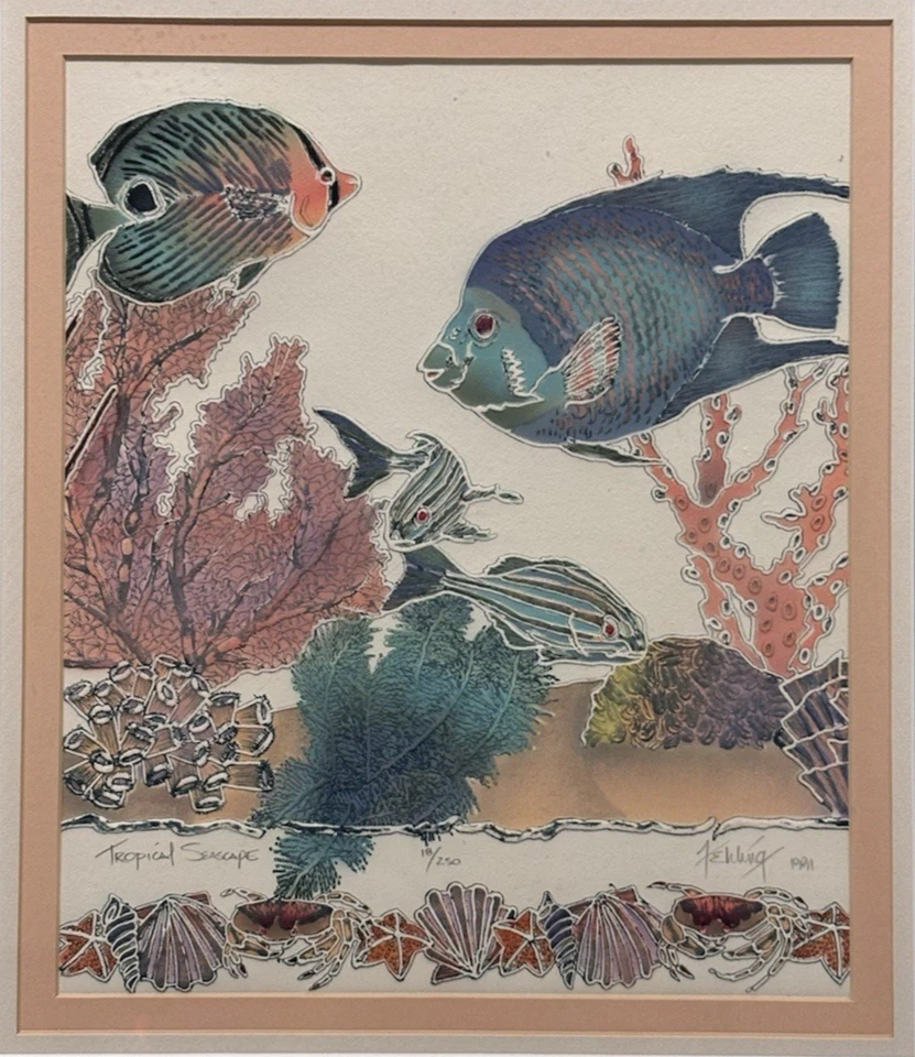 Impresión artística original firmada edición limitada “paisaje marino tropical”, Fehling, regalos raros Foto 3 de 4