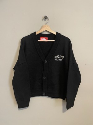 032c Unisex Size M 100% Merino Wool Selfie Knit Cardigan Jacquard Logo Black