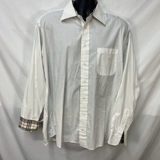 BURBERRY LONDON SOLID WHITE NOVA CHECK L/S BUTTON DRESS SHIRT 17-L USA POCKET