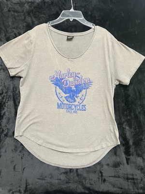 Harley Davidson Womens Grey V-Neck Logo T-Shirt Long Horn,TX SzLg
