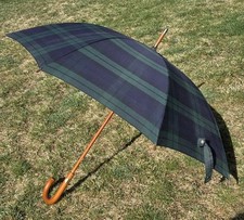 VTG 90 s Polo Ralph Lauren Blue Green Tartan Plaid Doorman Cane Hook Umbrella