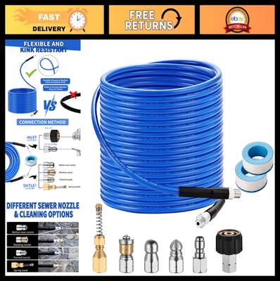 #ad #ad 100FT Sewer Jetter Kit 1 4quot; Hydro Drain Cleaner Hose Rotating Nozzle 5800 PS $79.99