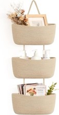 Over The Door Hanging Basket 3-Tier Woven Boho Wall Mounted Storage Organizer