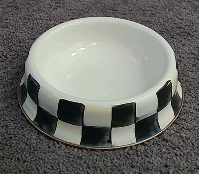 MacKenzie-Childs Courtly Check Small Black White Enamel Food Water Bowl Dog Cat