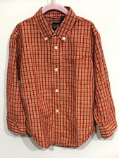 Vintage GAP Kids Orange-Red Plaid Cotton Button-Up Dress Shirt Size Boys XS 4