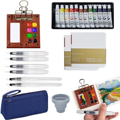 Mini Watercolor Paint Set, 12 Colors Travel Water Color Kit with Walnut Wood ...