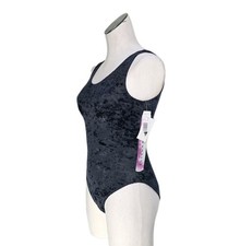 Gilda Marx VTG 90s Crushed Velvet Dance Gymnastics Leotard Adult XS Y/J Black