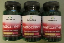 3 Bottles Swanson Nattozimes 195 mg 60 Veggie Capsules per Bottle