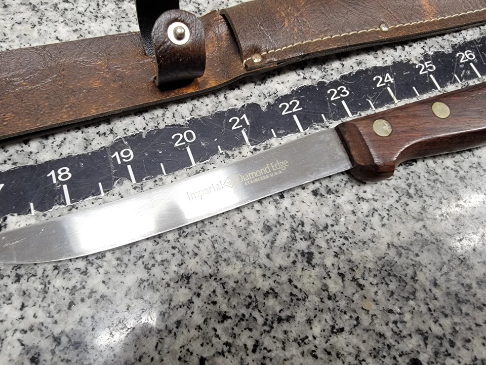 Cuchillo Filete Pescado Profesional Borde Diamante Imperial De Colección Funda De Cuero EE. UU. Foto 3 de 4