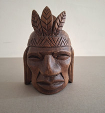 Native American Indian Hand Carved Head Freestanding/Wall Hanging Vintage 10cm