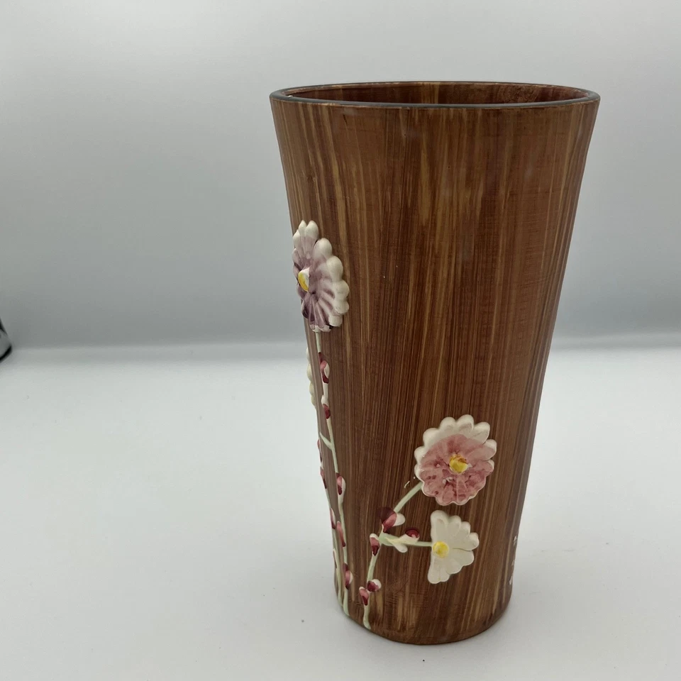 Винтажная ваза с цветочным рисунком ручной росписи сделано в Италии, коричневый вид из древесины и зерна - Изображение 2 из 4