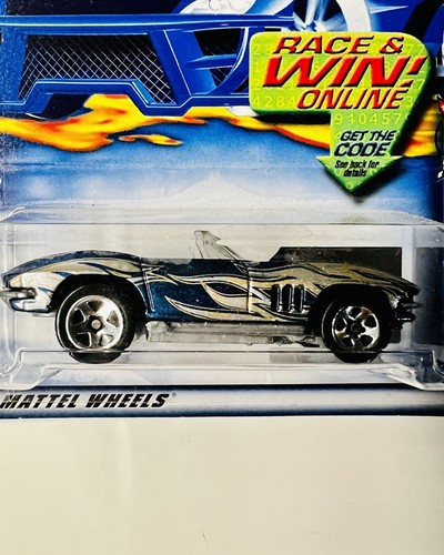 65 CORVETTE 2002 HOT WHEELS SILVER BLUE FLAME COLLECTOR #067 1/4 NEW GREAT COND - Picture 2 of 4