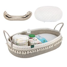 Cotton, Beige Moses Baby Diaper Changing Basket With Pad and Water Proof Cover.