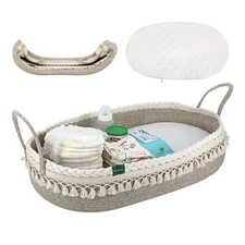 Cotton, Beige  Moses Baby Diaper Changing Basket With Pad and Water Proof Cover.