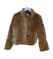 Leopard Print Faux Fur Jacket Size Medium Three Button Front Soft By Madison