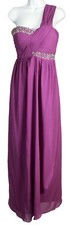 Women's One Shoulder Beaded & Sequined Corset Style Bust Wrap Gown, Purple, 12