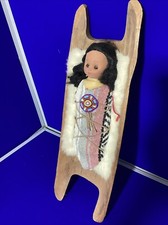 Native American Baby Papoose / Cradleboard vinyl Doll Beaded Wooden Wall Hanging