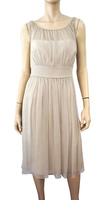 JASPER CONRAN LONDON Pearl Gray Gathered Chiffon Goddess Midi Dress US 8 UK 12