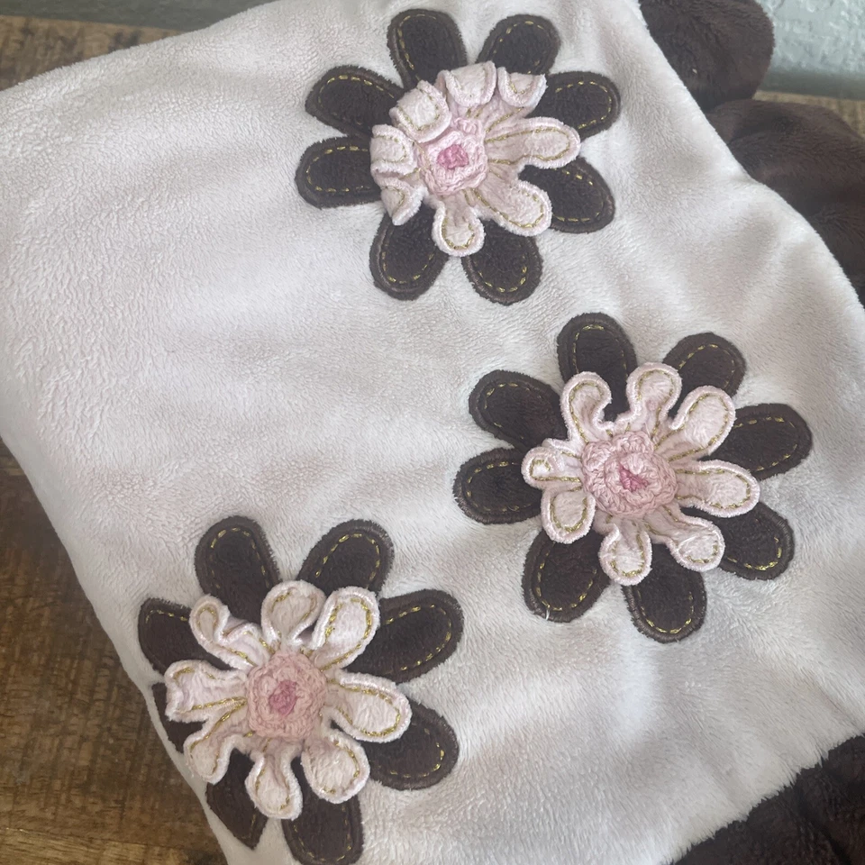 Koala Baby Blanket Pink Brown Flowers Ruffle Velour Trim Lovey Soft  Embroidered - Image 3 of 4