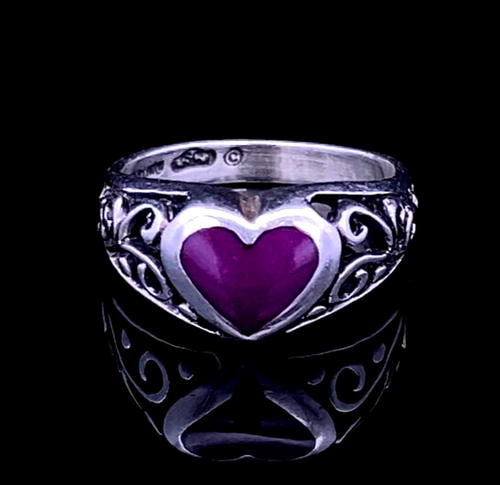 Vintage Sterling Silver Purple Inlay Heart Ring Size 4.75 Womens Artisan Love - Picture 3 of 8