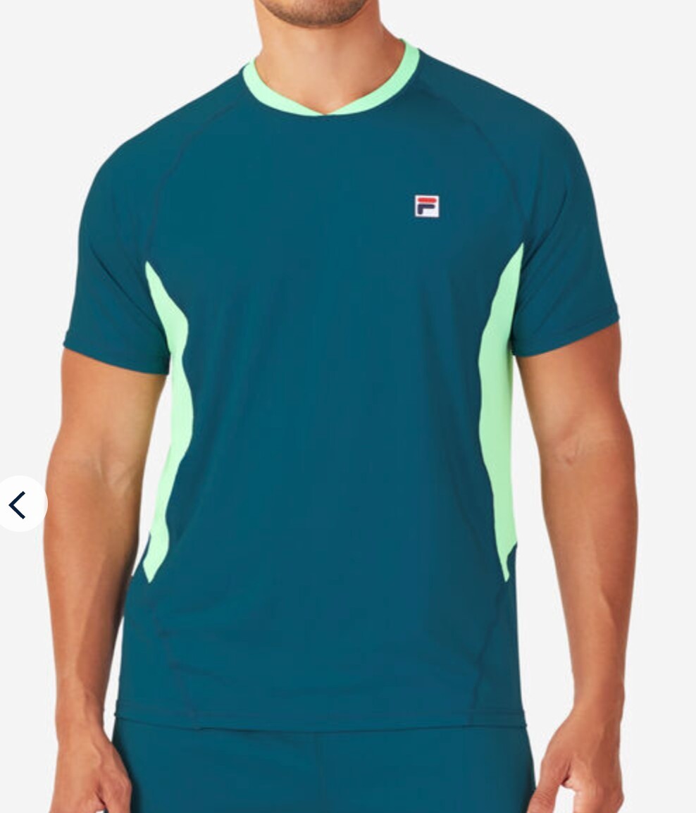 T shirt Fila Baseline collo a costine equipaggio tennis corallo blu taglia L