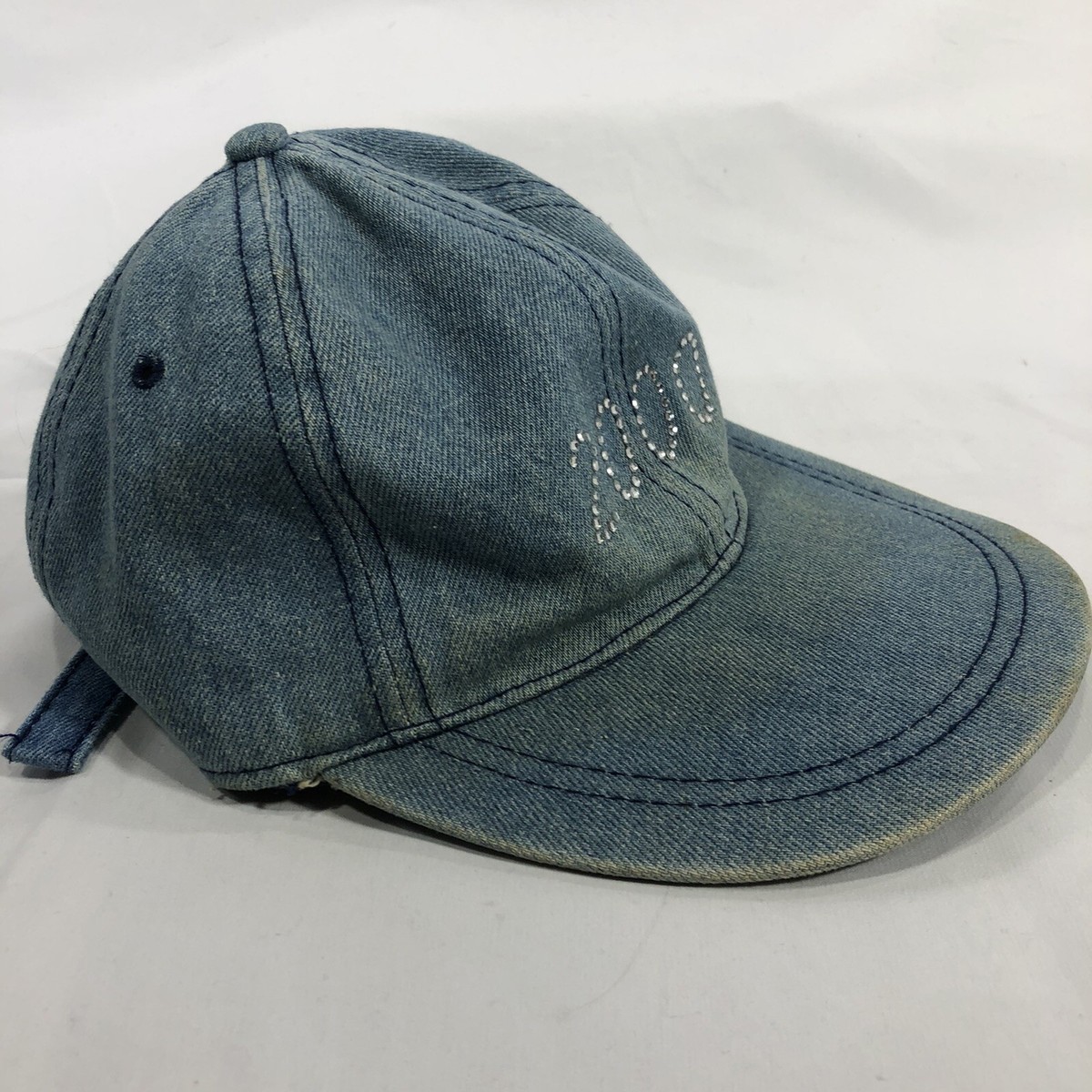 Vintage Y2K 2000 Denim Strapback Rhinestone Hat Cap Adjustable One