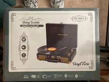 Vintage 3-Speed Bluetooth Suitcase Portable Record Player with Built-in Speaker