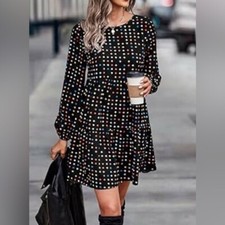 KAREN KANE~  Black Polka white & red Dot Long Sleeve Sundress