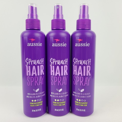 3x Aussie Sprunch Hair Spray 24 Hr Curl Lock Strong Hold Jojoba Sea