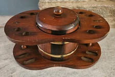 Vintage Wooden Smoking 8 Pipe Stand Rack Display Holder Tobacco Canister READ