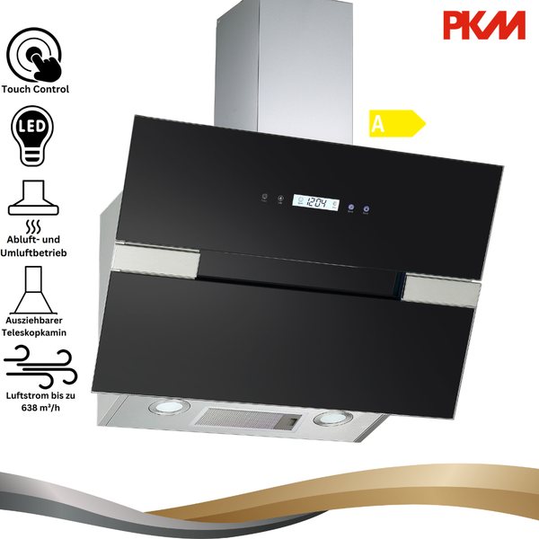 Pkm Dunstabzugshaube SchräGhaube Kopffreihaube Wandesse Glas Schwarz 60 Cm Led-image