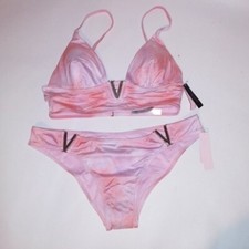 Victoria Secret Swim Bikini Medium Top  Bottom Pink Tie Dye V Wire Center New