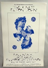 1970 KINKS ELTON JOHN BILL GRAHAM FILLMORE POSTER BG 256 1ST