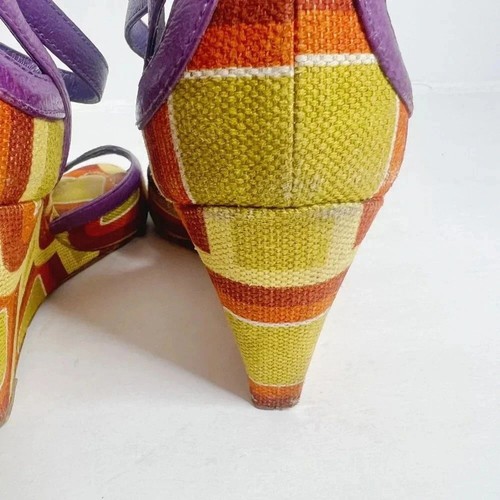 Prada RARE Vintage y2k Green and Purple Mod Print Wedges Women's Size 6 - Picture 11 of 12