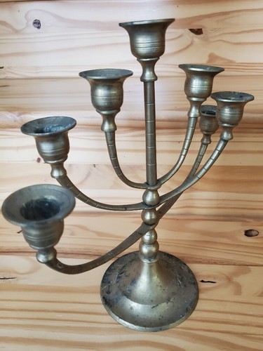Vintage Candelabra 11” Solid Brass Menorah 7 Arms Movable Spinning Candle Holder - Picture 11 of 12