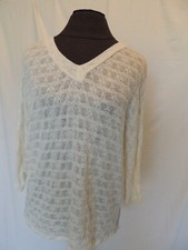 Tea N Rose Sz M Boho Tunic Top Sheer Back Cream Color Crochet Raglan Sleeves