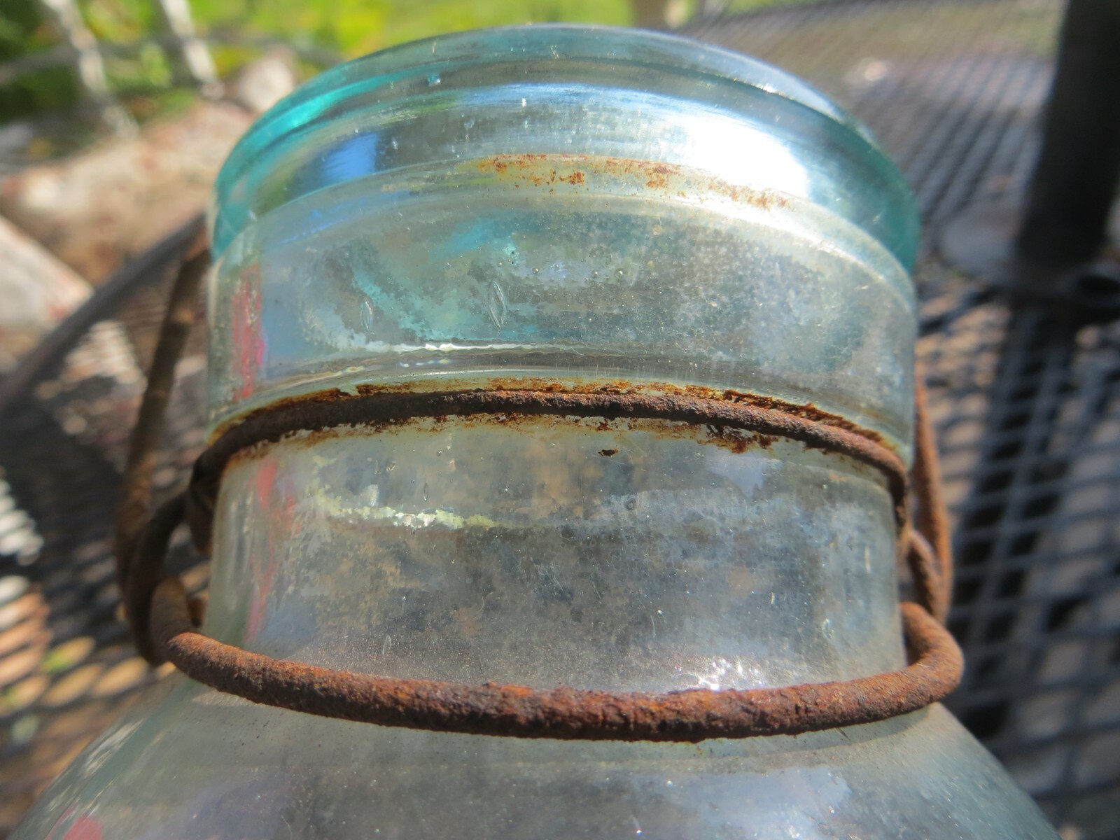 PUTNAM 476 Lightning Trade Mark blue glass canning jar Glass top metal clamp