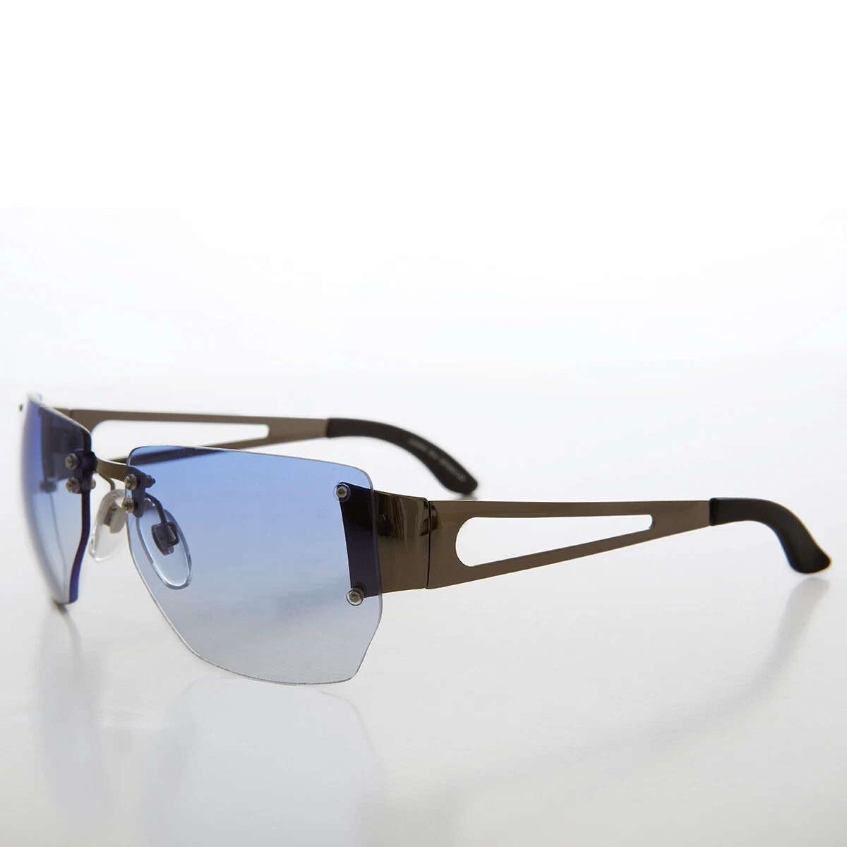 Monture Invisible Y2K Lunettes de Soleil Avec D grad Bleu Lens