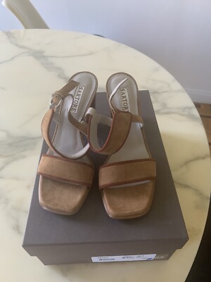 Sandales En Cuir Sartore - Taille 36,5/37 - Talon Plat - Occasion - Noir