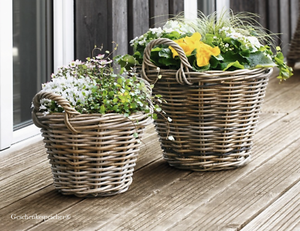 Rattan Korb Mittel Pflanzkörbe Blumen Garten Terrasse Größe Ø 35 x H 25