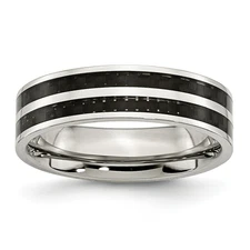 Stainless Steel 6mm Double Row Black Carbon Fiber Inlay Polished Band