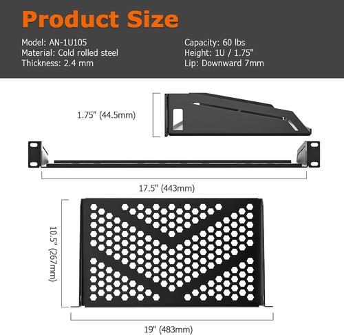 Heavy-Duty Server Rack Shelf for 19" Equipment Rack & Cabinet, 40lb Capacity - Picture 16 of 20