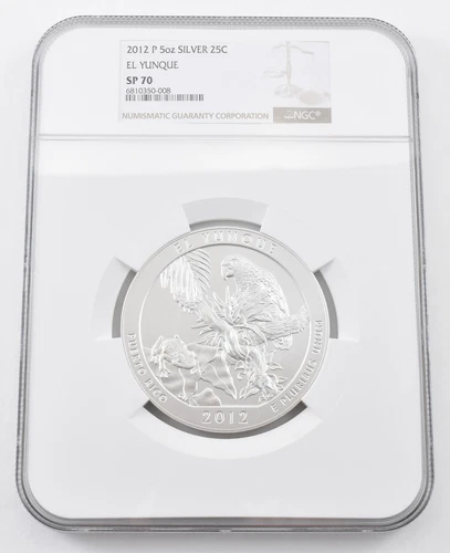 SP70 2012 P 5 Oz Silver Quarter El Yunque NGC Brown Label