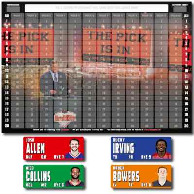 Fantasy Football Draft Board Kit 2025 - IMAGE Player Stickers & Draft Board