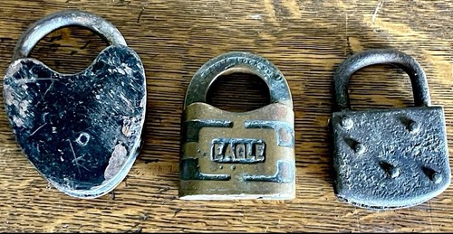 Antique Iron Brass Padlock Bundle (No Keys) DM Heart Lock, Eagle Padlock, 333 - Picture 2 of 5