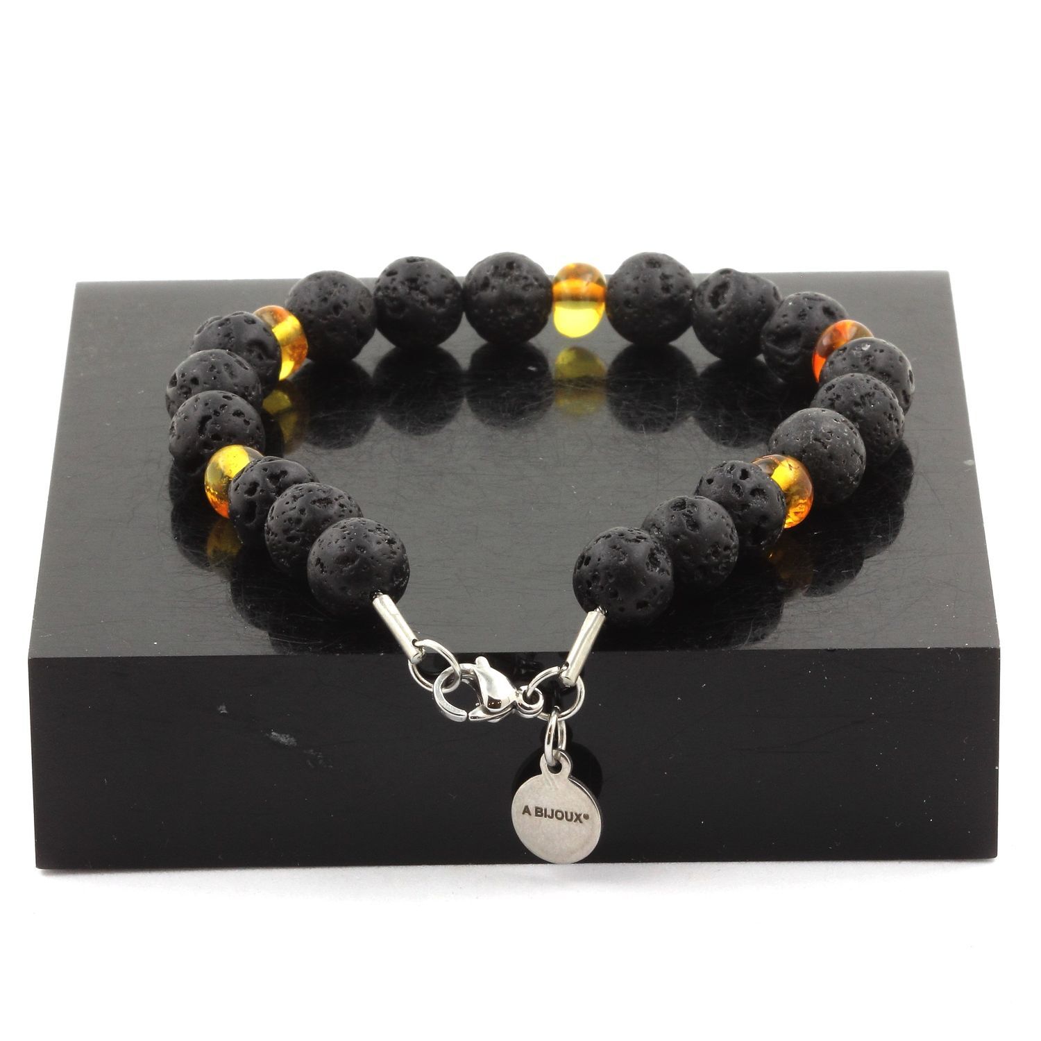 Bracelet ambre de la Baltique et lave pour apaiser le stress et retrouver le calme