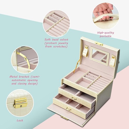 ⭐⭐⭐⭐⭐ Joyero para Mujer Niña con Espejo Caja de Almacenaje - Imagen 2 de 18
