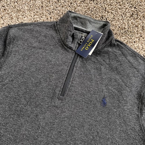 Polo Ralph Lauren 1/4-Reißverschluss Doppelstrick Jersey Pullover Herren Large Grau Sweater Neu mit Etikett - Bild 1 von 8