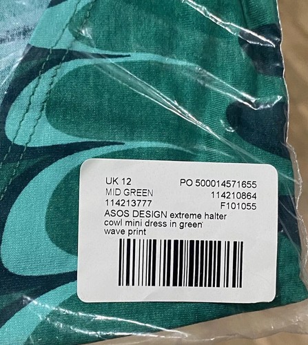 ASOS Design-Extreme Halter Cowl Mini Dress-Size: 8-Color: Green Wave Print-NEW!! - Picture 5 of 22