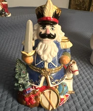 Vintage Ceramic Toy Soldier Nut Cracker w/ gifts Hinged Trinket Box*